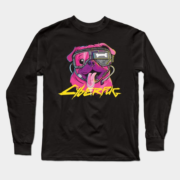 Tech Pug: Modern and Futuristic Cyber Pug Long Sleeve T-Shirt by DogsandCats